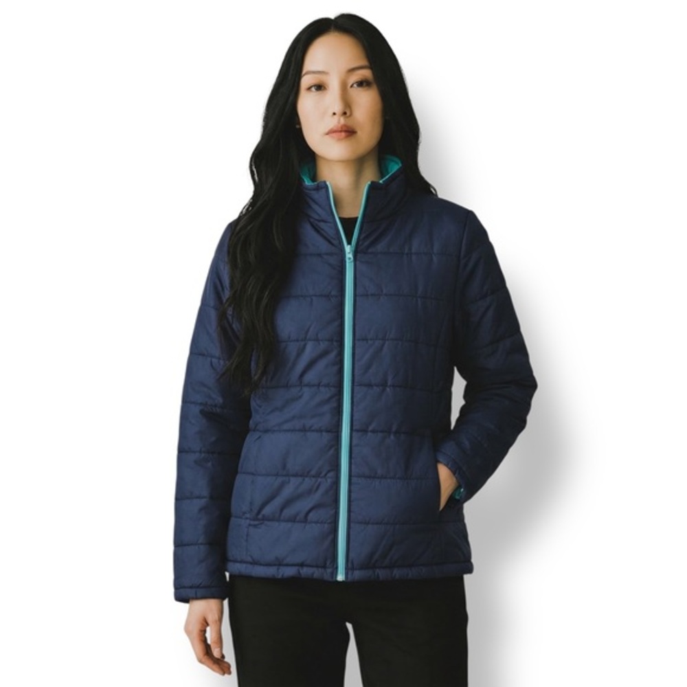 4/$20 Faded Glory Blue Sapphire Quilted Puffer Jacket Zip Coat Large